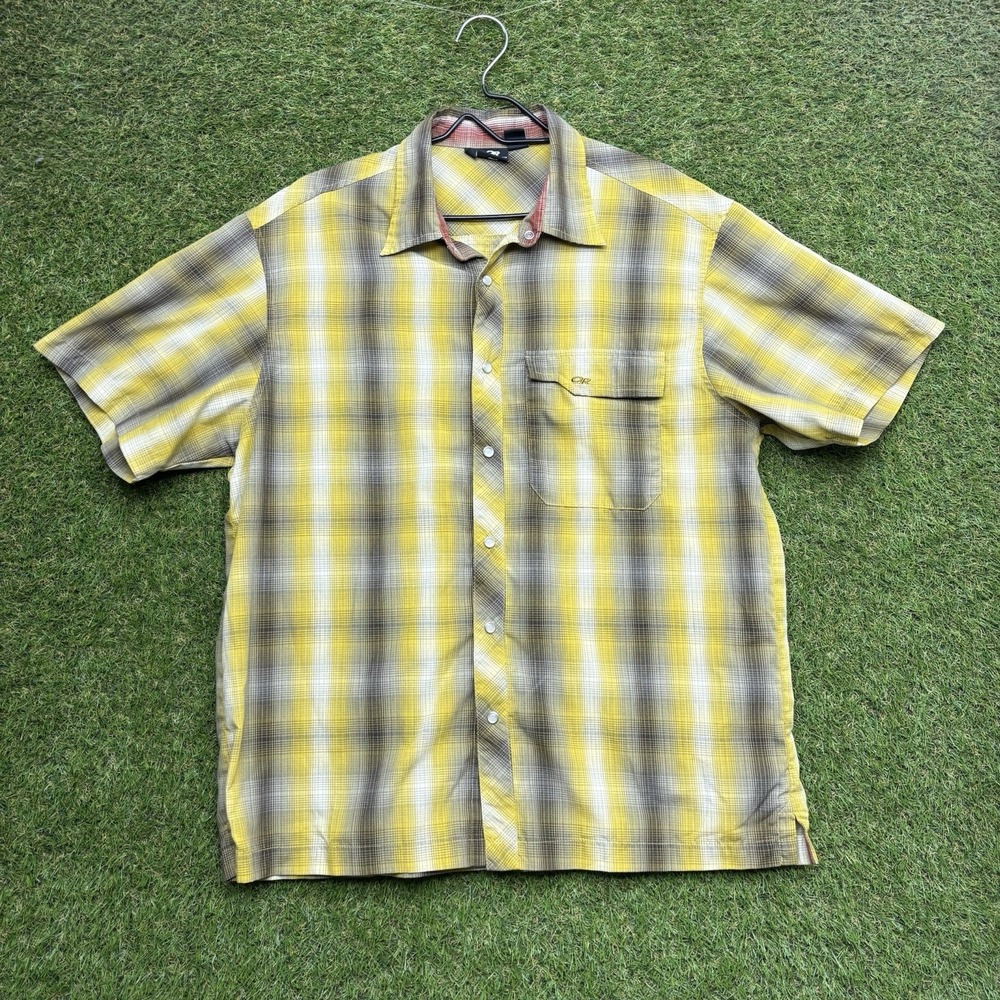 Outdoor Research Shirt Mens Large Yellow Plaid Short Sleeve Button Up Casual